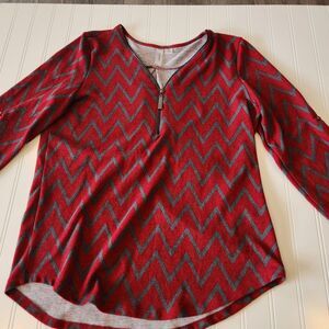 Tacera Medium 3/4 Sleeve Burgundy V-neck Blouse